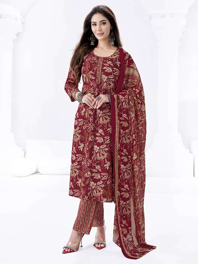 women floral printed three quarter sleeve kurta pant with dupatta set