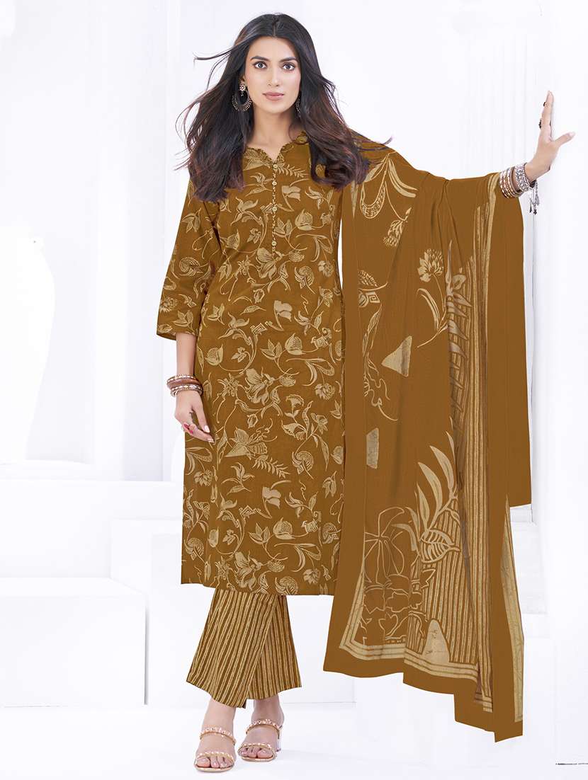 women floral printed three quarter sleeve kurta pant with dupatta set