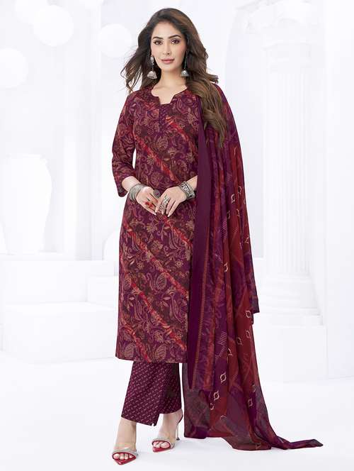 women printed three quarter sleeve kurta pant with dupatta set - 22205738 -  Standard Image - 0