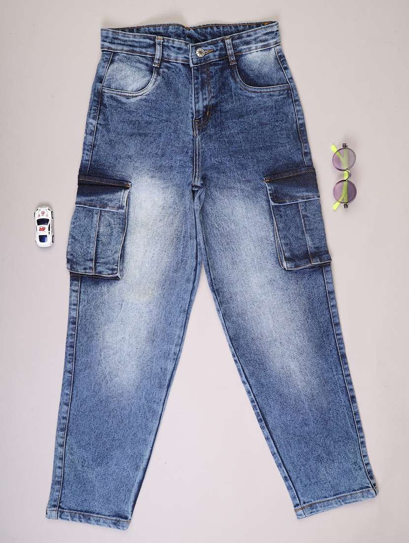 boys washed mid rise cargo jeans