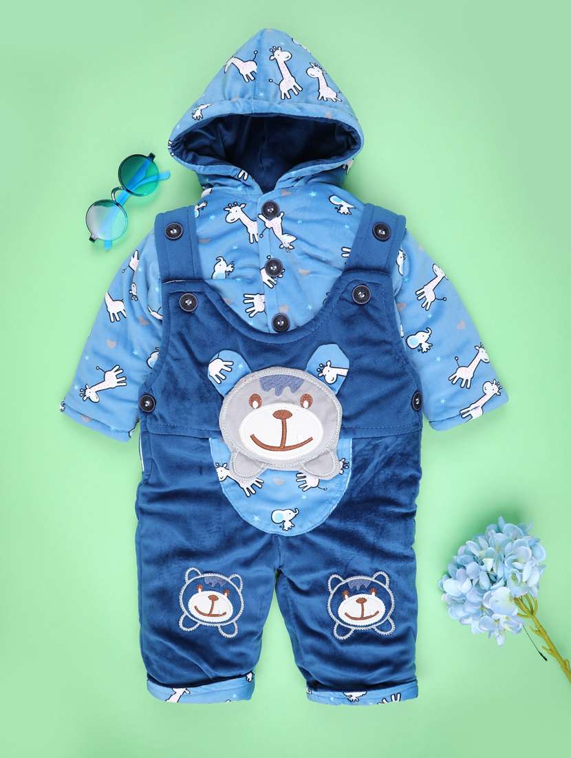 kids printed long sleeve winterwear dungaree set