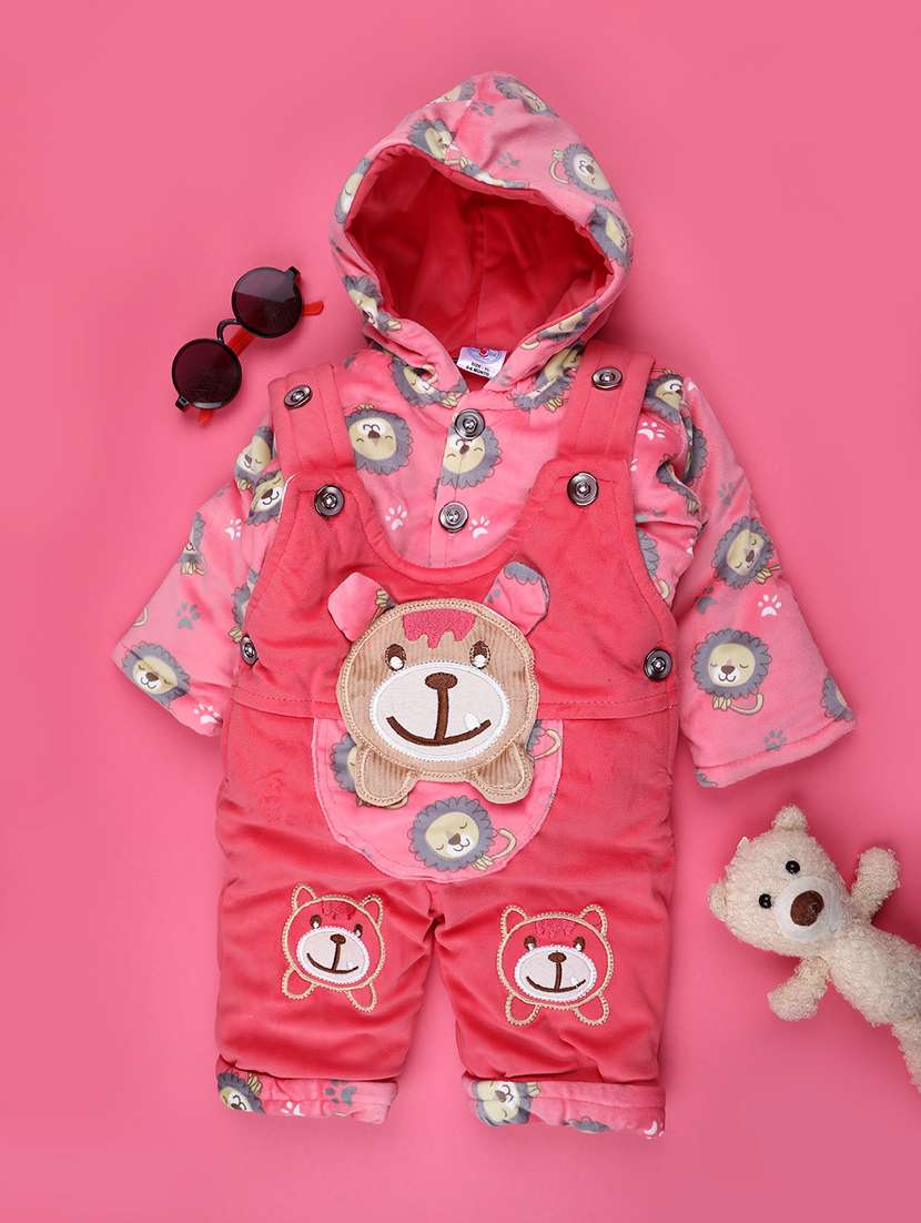 kids printed long sleeve winterwear dungaree set