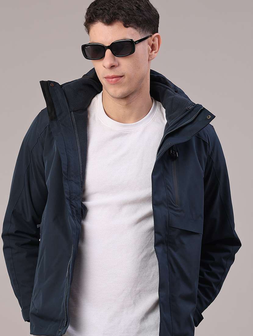 men solid long sleeve hooded puffer jacket