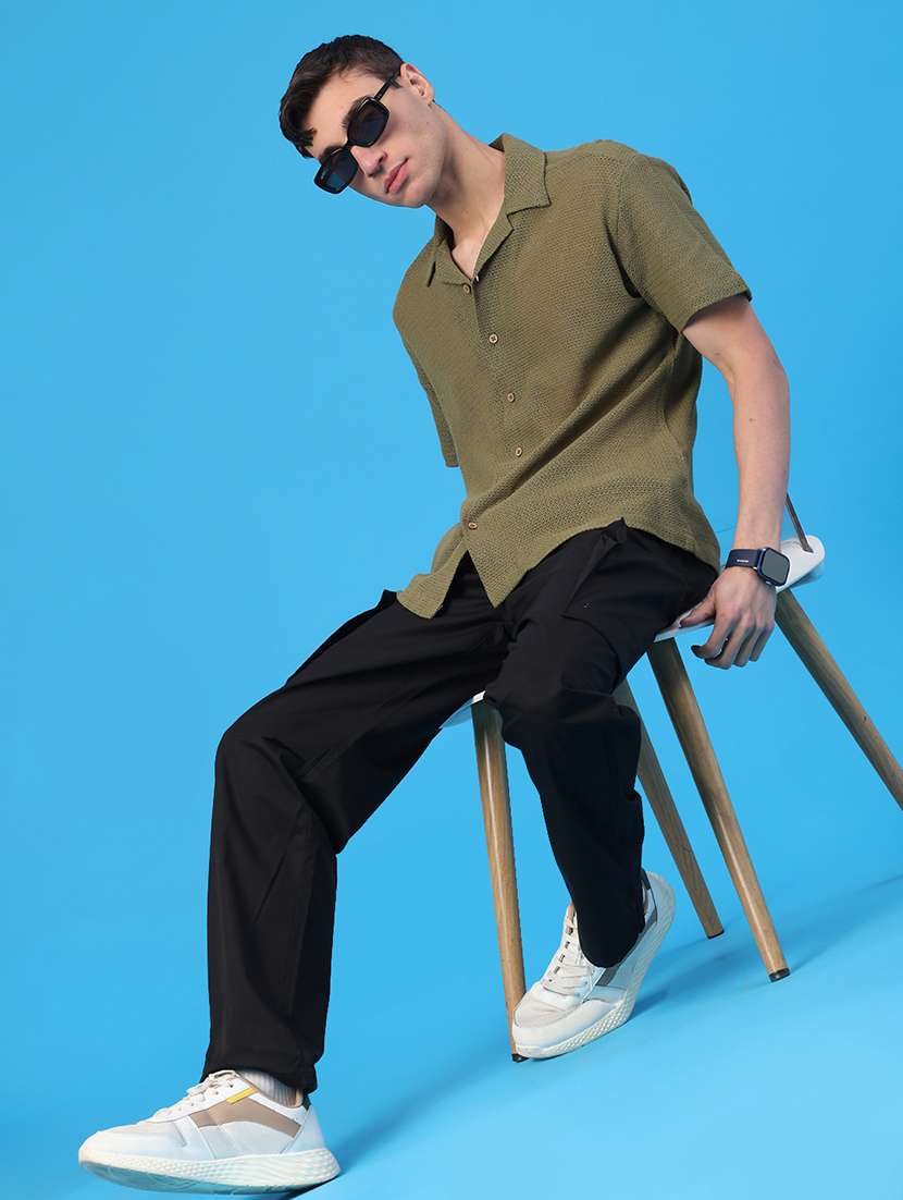 men solid cuban collar short sleeve casual shirt - 22217094 -  Standard Image - 5