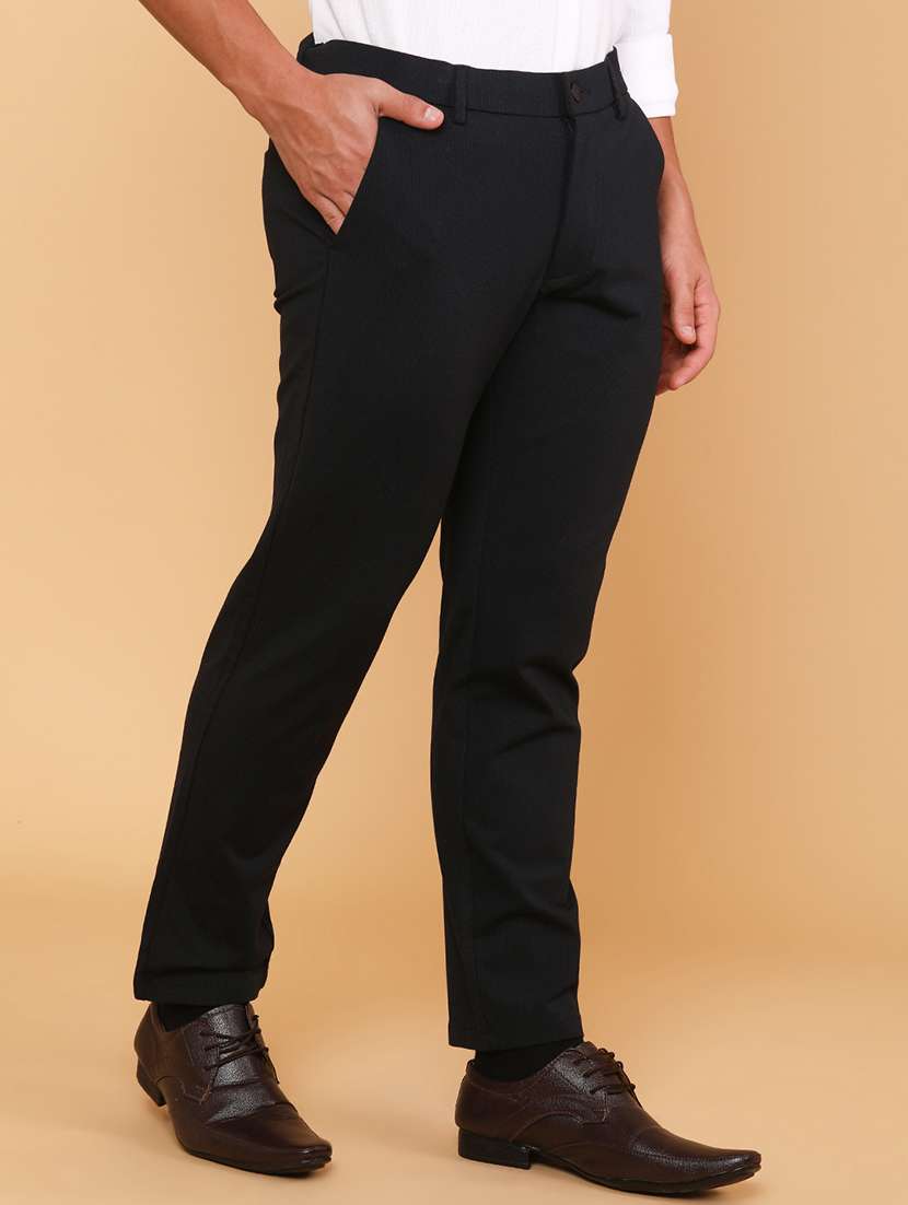 men solid mid rise flat front formal trouser