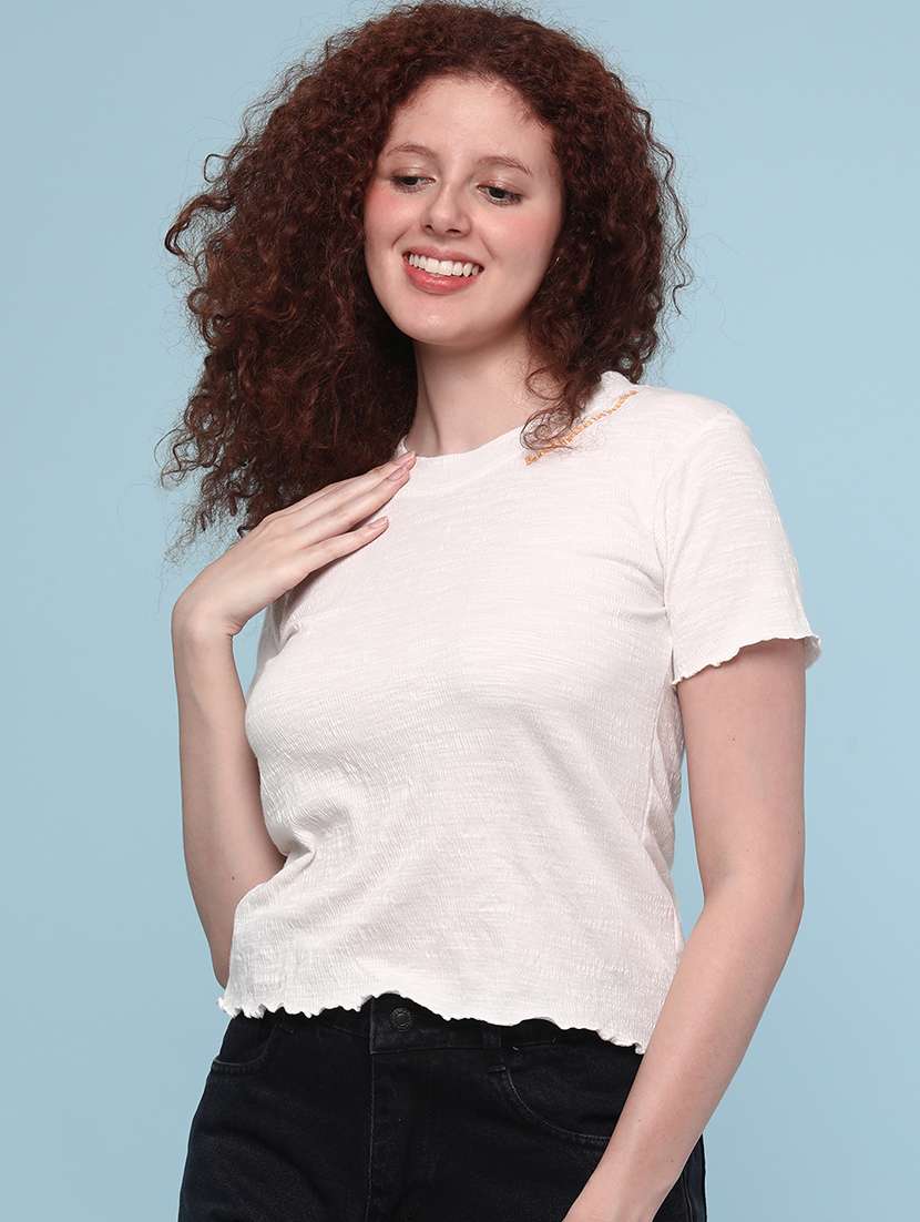 Women Solid Short Sleeve T-shirt - 22217117 -  Standard Image - 3