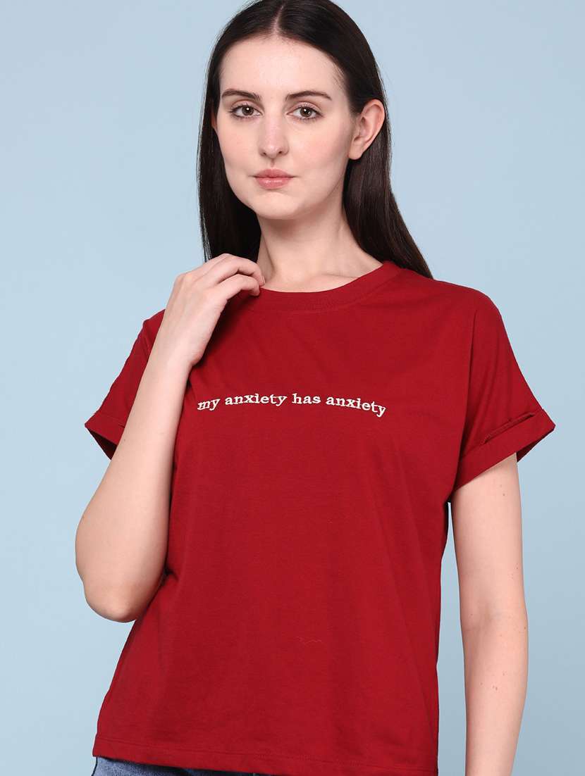 women embroidered short sleeves regular fit t-shirt