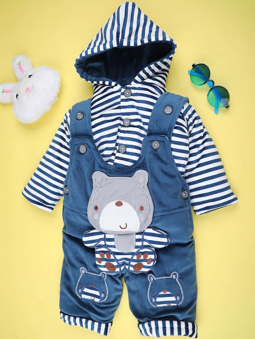 kids striped long sleeve winterwear dungaree set
