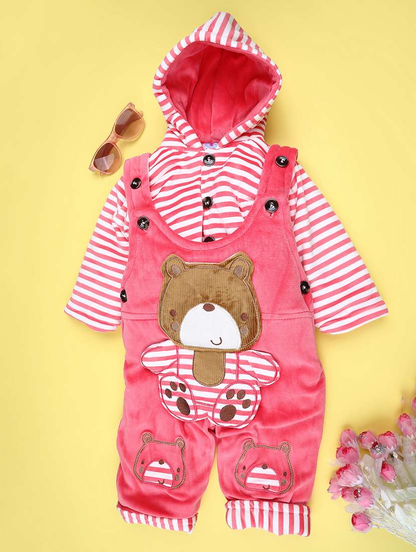 kids striped long sleeve winterwear dungaree set