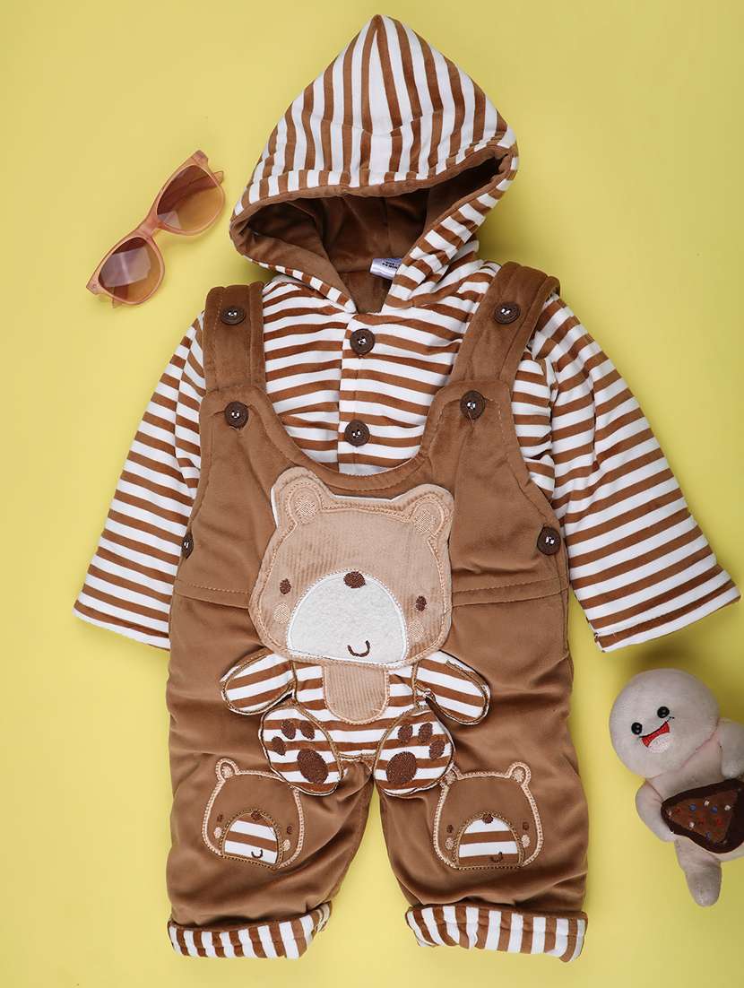 kids striped long sleeve winterwear dungaree set