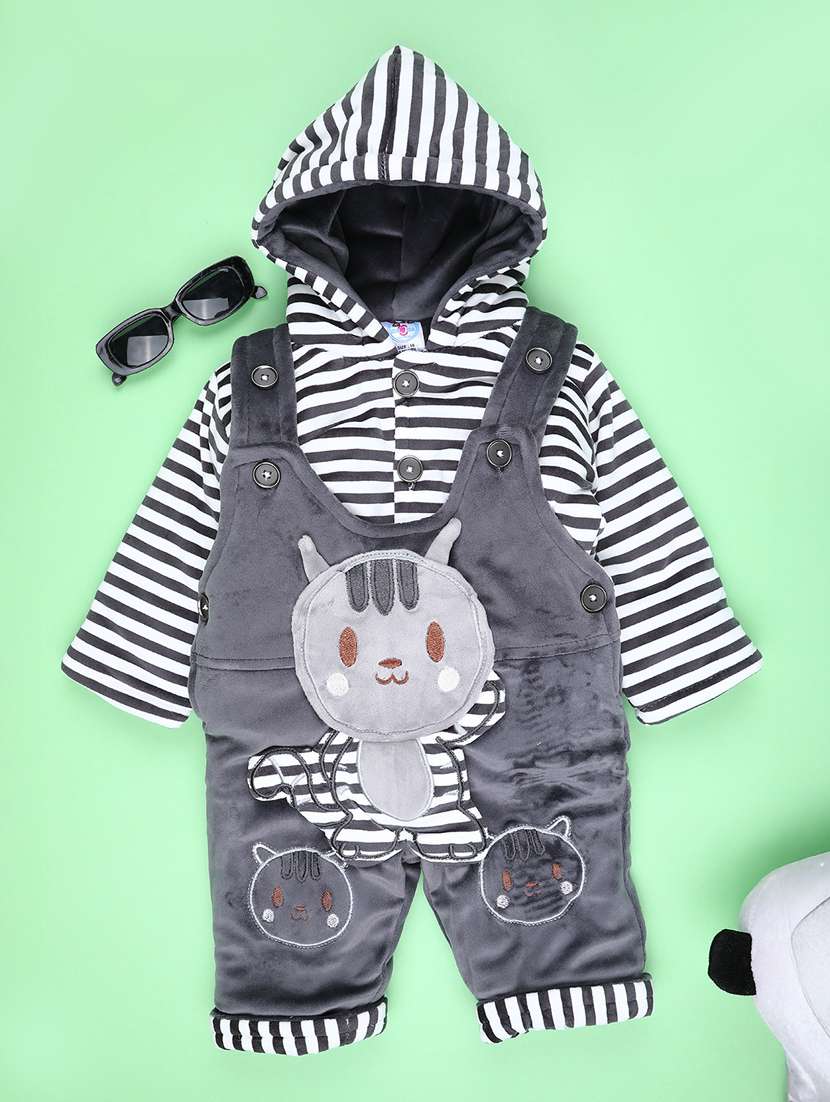 kids striped long sleeve winterwear dungaree set