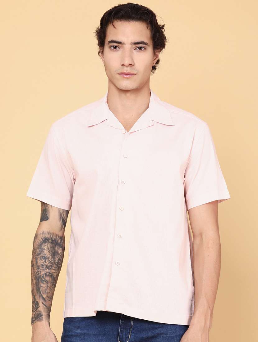 men pink cotton casual shirt