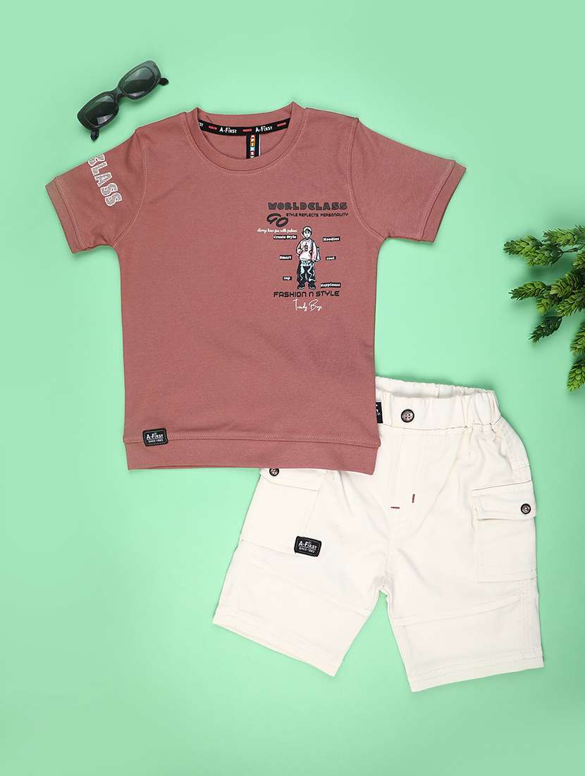 boys printed t-shirt & shorts co-ords set