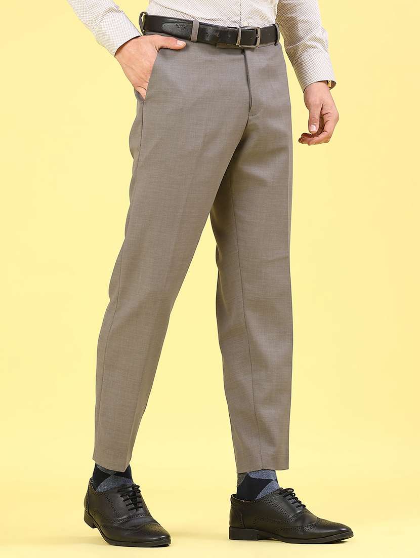 men solid mid rise flat front formal trouser