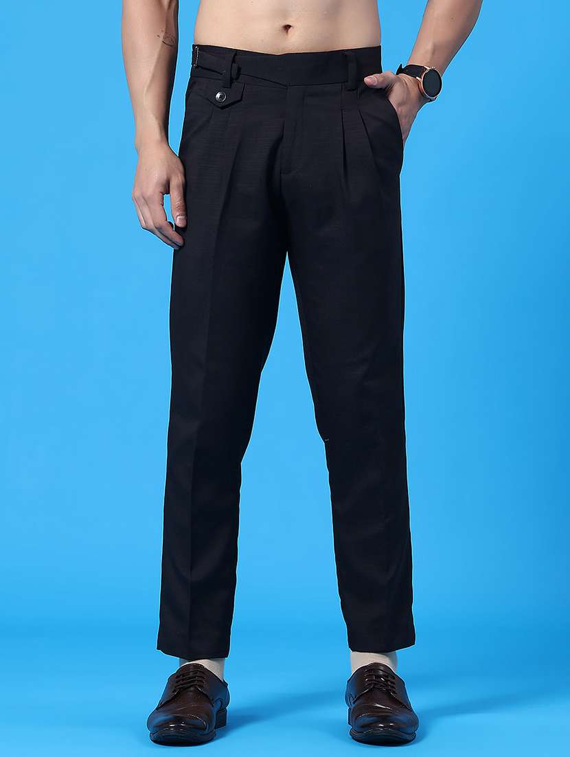 black cotton pleated trousers formal