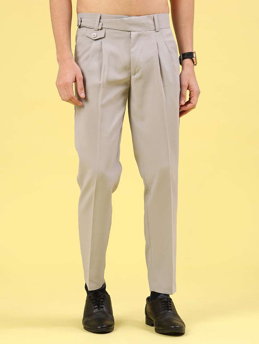 grey cotton flat front trousers formal