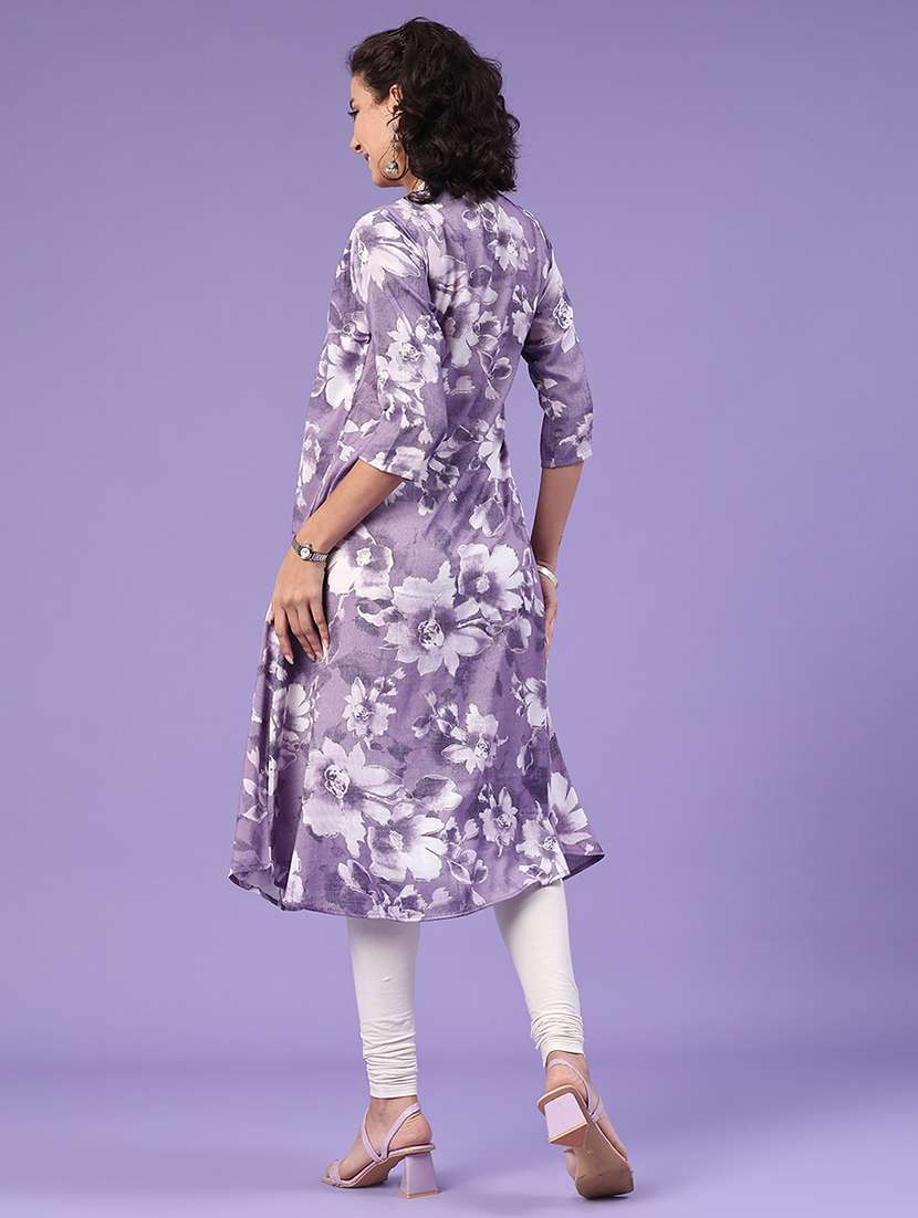 Women Lavender Cotton Tiered Kurta - 22217330 -  Standard Image - 3