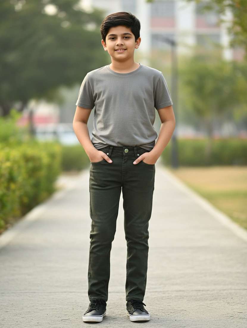 olive poly cotton plain jean