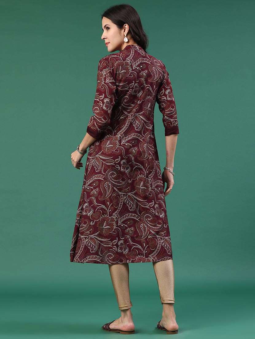 women printed three quarter sleeve layered kurta - 22217384 -  Standard Image - 3