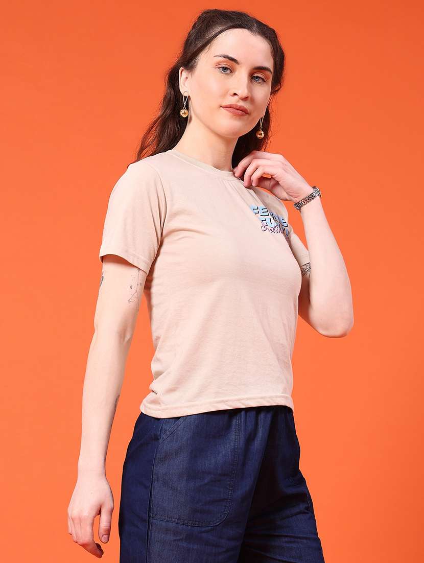 women beige cotton regular t-shirt - 22217395 -  Standard Image - 3