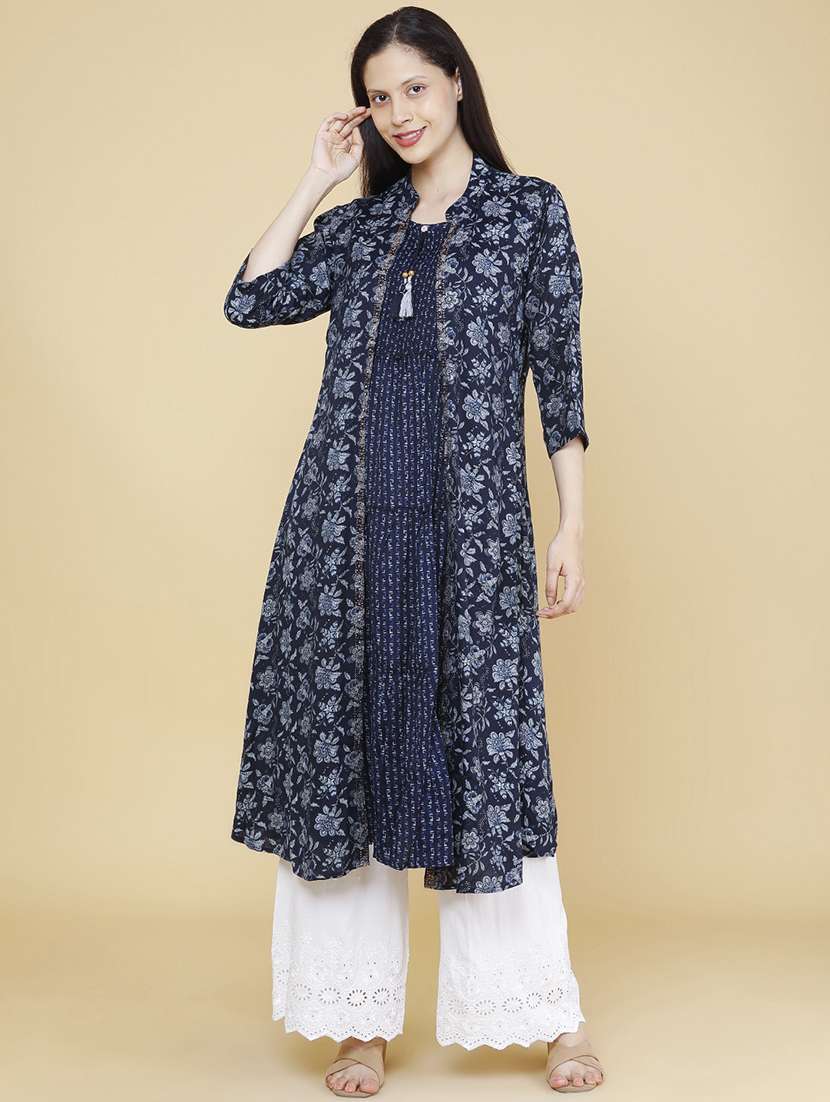 Women Printed Three Quarter Sleeves Tiered Kurta - 22217427 -  Standard Image - 3