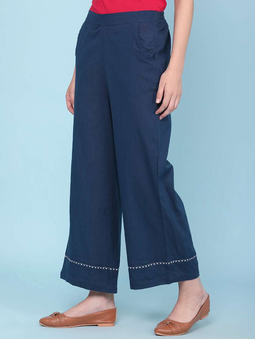 women solid mid rise wide leg trouser - 22217460 -  Standard Image - 3