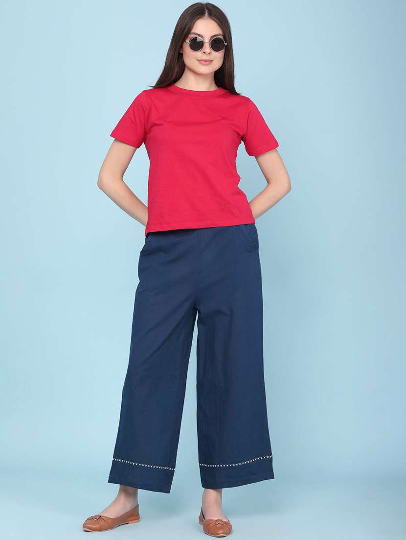 women solid mid rise wide leg trouser - 22217460 -  Standard Image - 5