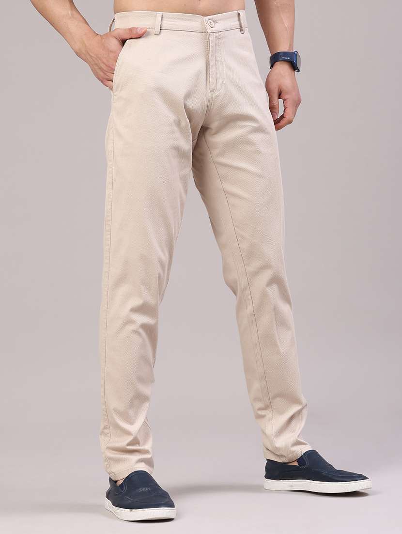 Men Solid Mid Rise Chinos Casual Trouser - 22217500 -  Standard Image - 3