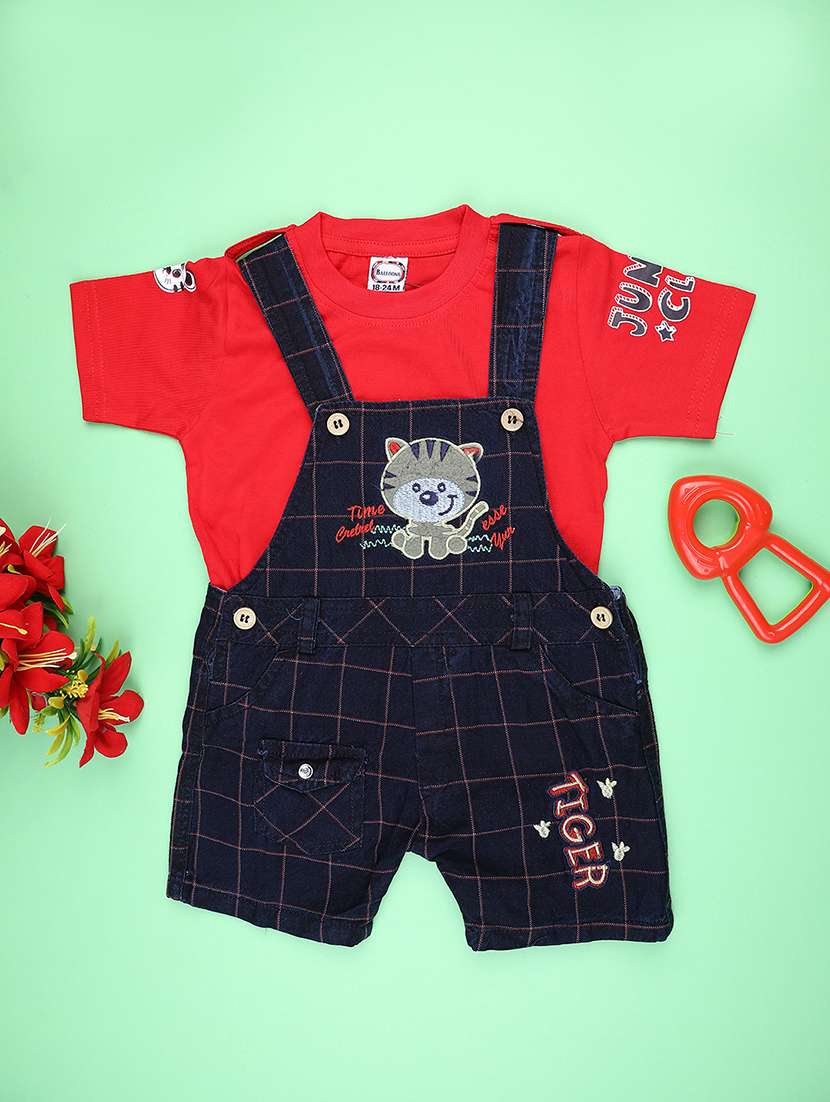 boys self design short sleeve dungaree