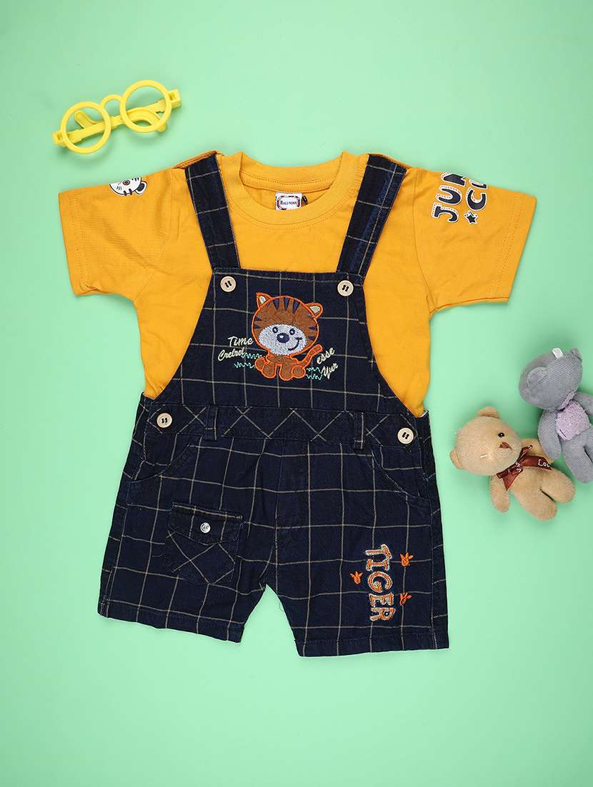 boys self design short sleeve dungaree