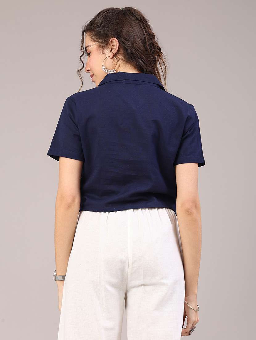 women solid with work short sleeve ethnic top - 22217553 -  Standard Image - 3