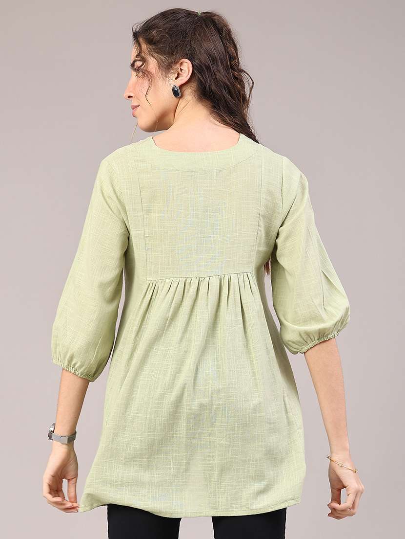 Women Solid With Work Three Quarter Sleeve Tunic - 22217556 -  Standard Image - 3