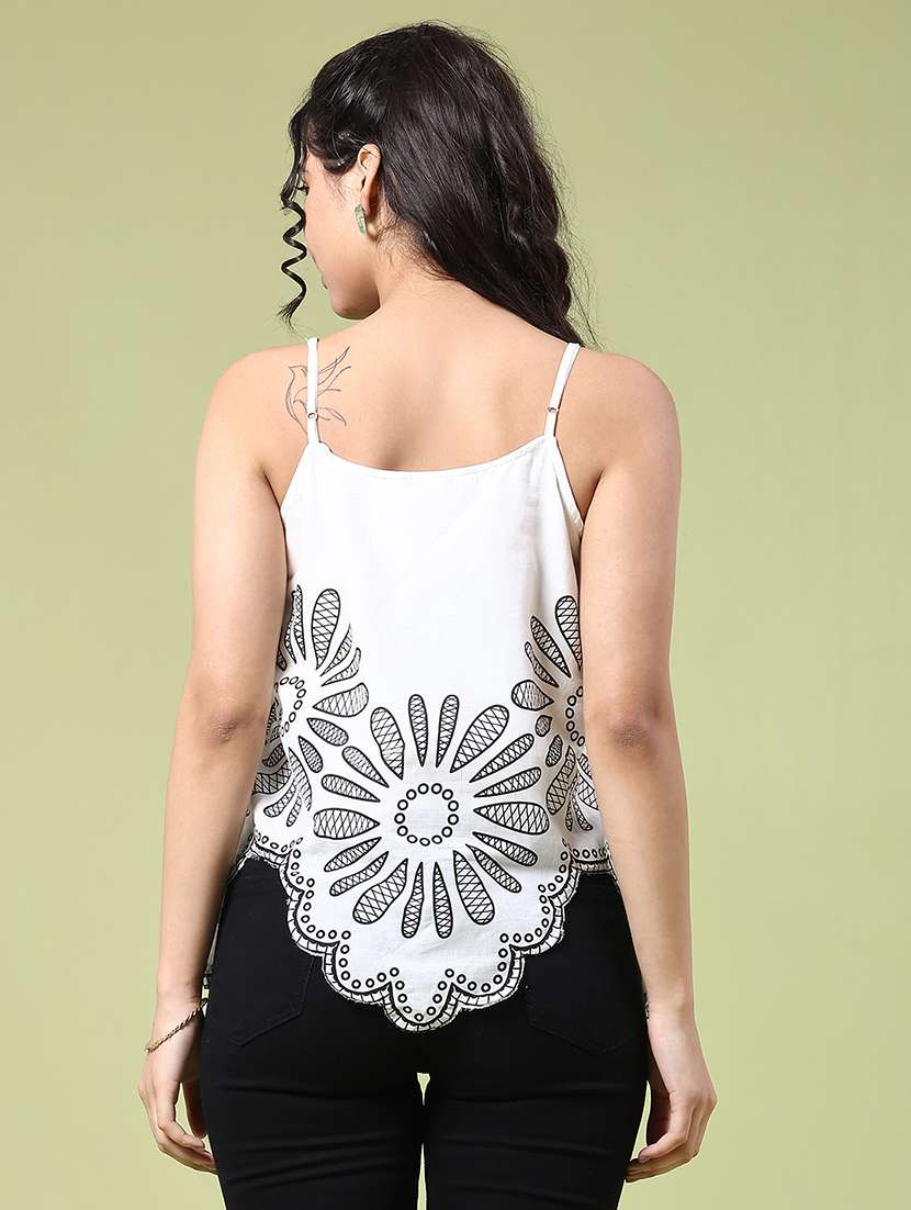 women printed shoulder strap asymmetric top - 22217558 -  Standard Image - 3