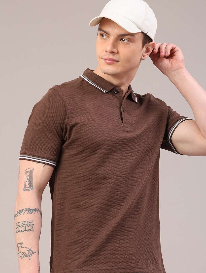 men self design short sleeve slim fit polo t-shirt