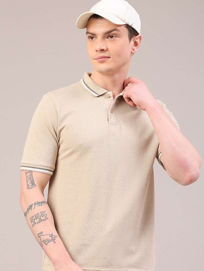 men self design short sleeve slim fit polo t-shirt