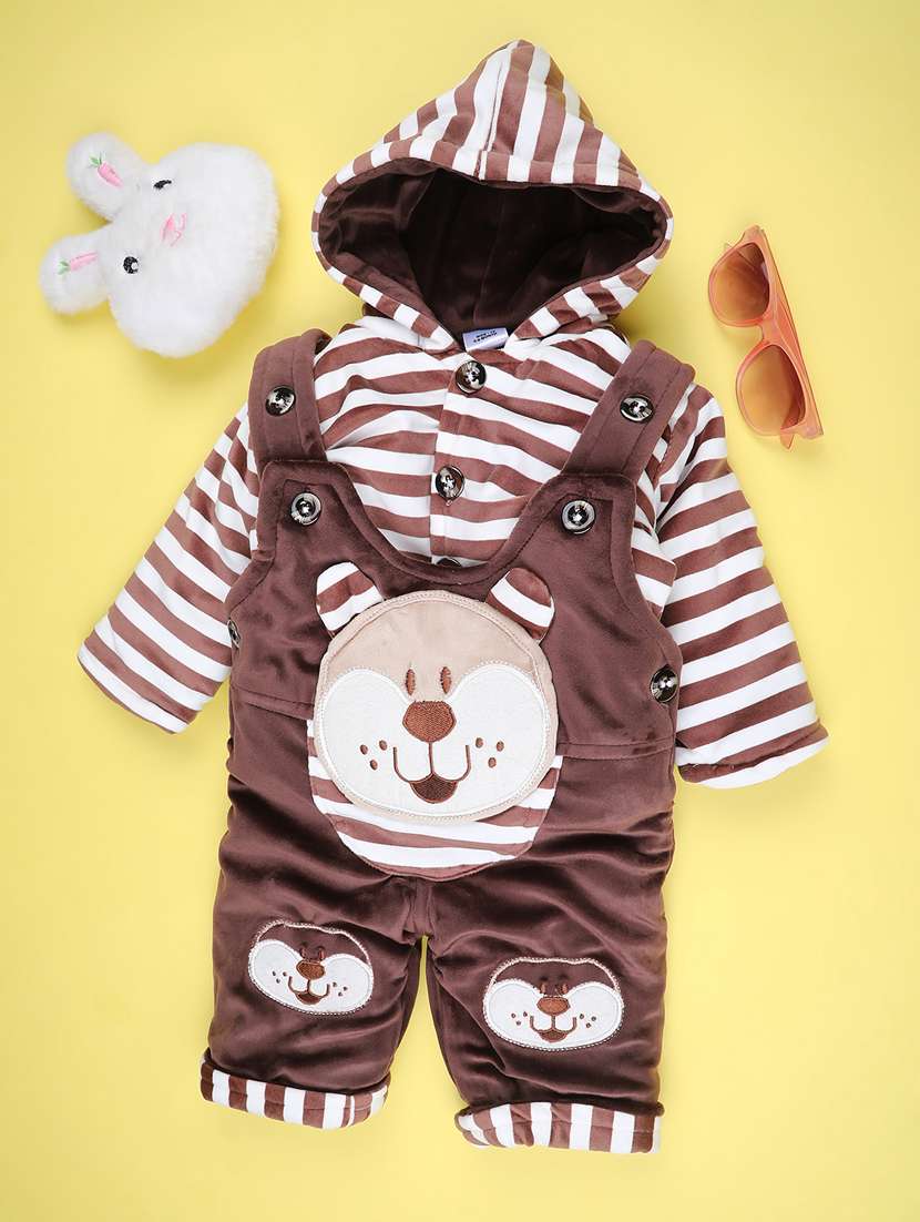 girls striped long sleeve winterwear dungaree set