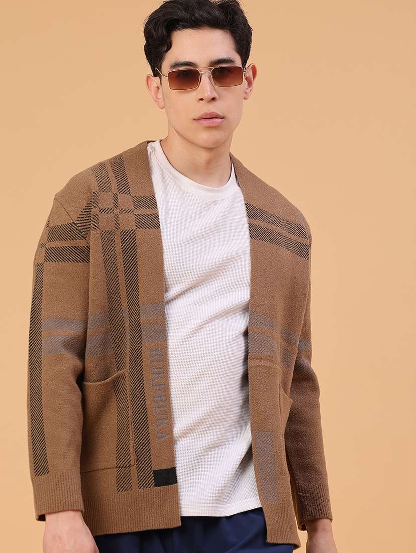 men self design long sleeve regular fit cardigan