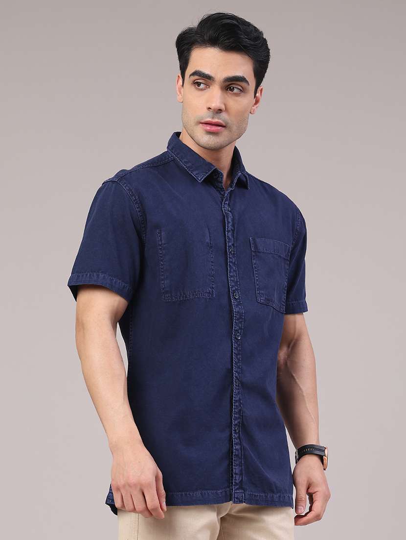 men solid short sleeve regular fit casual shirt - 22217628 -  Standard Image - 3