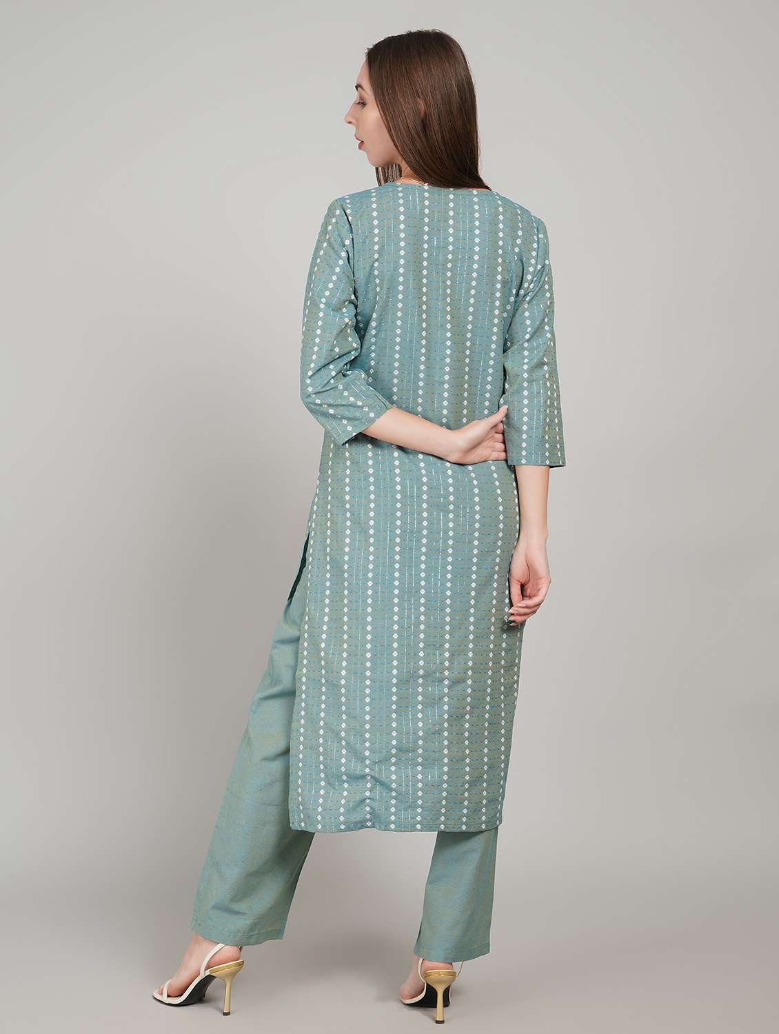 women self design three quarter sleeve kurta pant set - 22217637 -  Standard Image - 5