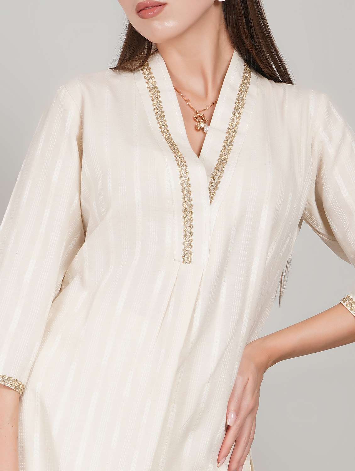 women self design three quarter sleeve kurta pant set - 22217638 -  Standard Image - 5