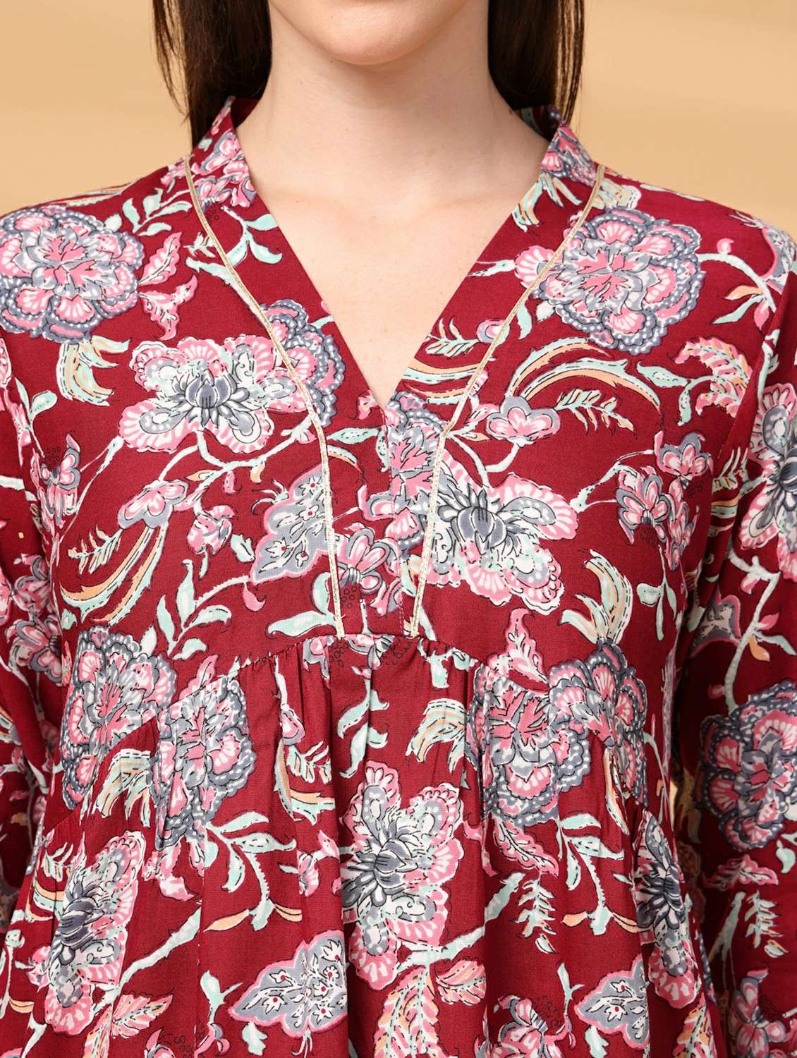 women floral three quarter sleeve a-line tunic - 22217640 -  Standard Image - 5