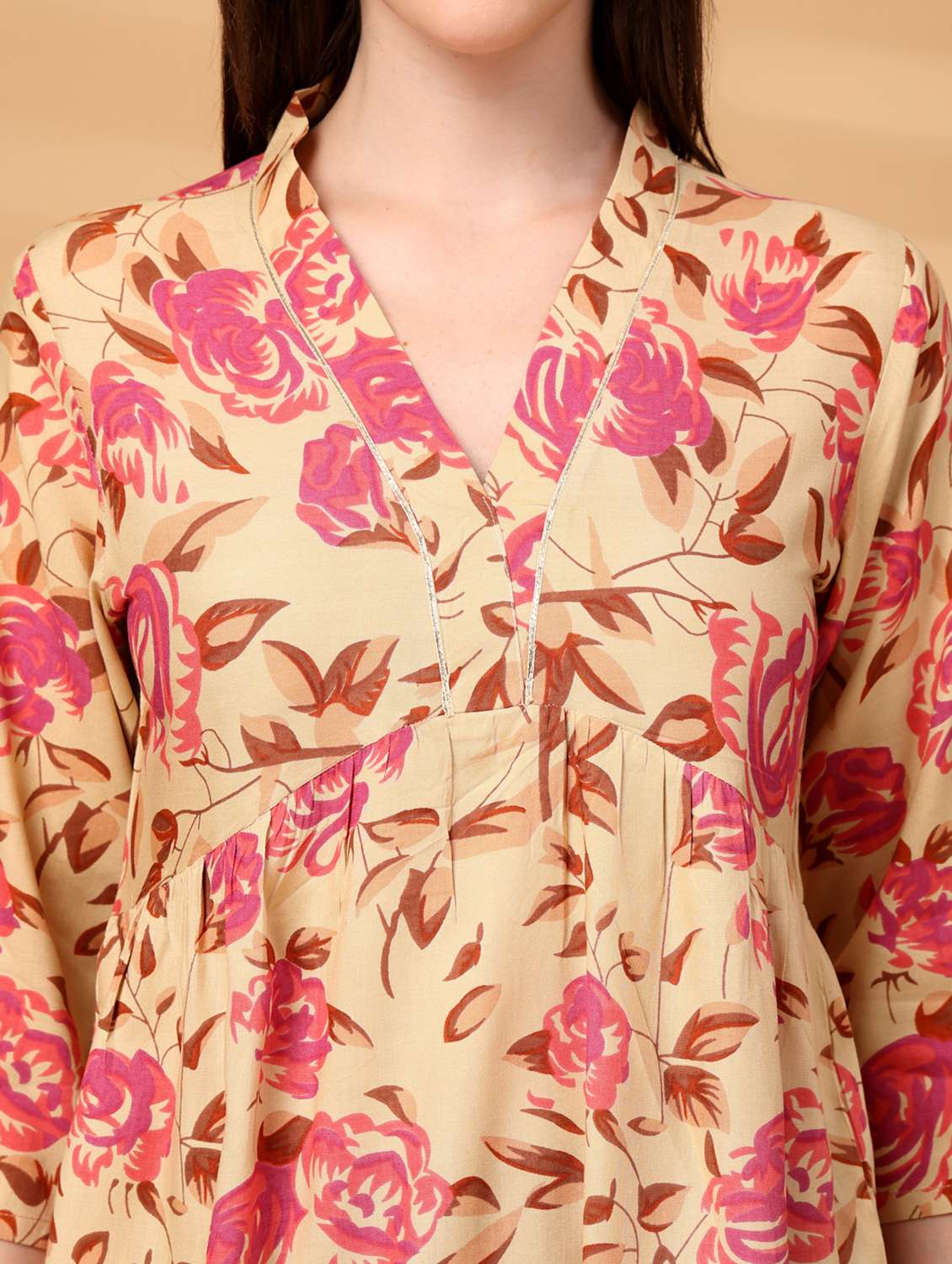 women floral three quarter sleeve a-line tunic - 22217641 -  Standard Image - 5