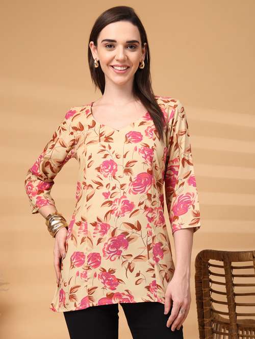 women floral three quarter sleeve a-line kurti - 22217642 -  Standard Image - 0