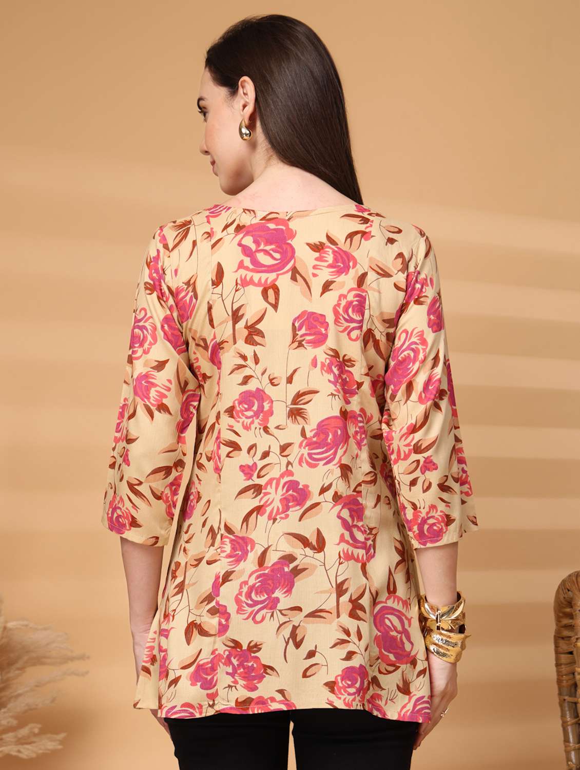 women floral three quarter sleeve a-line kurti - 22217642 -  Standard Image - 3