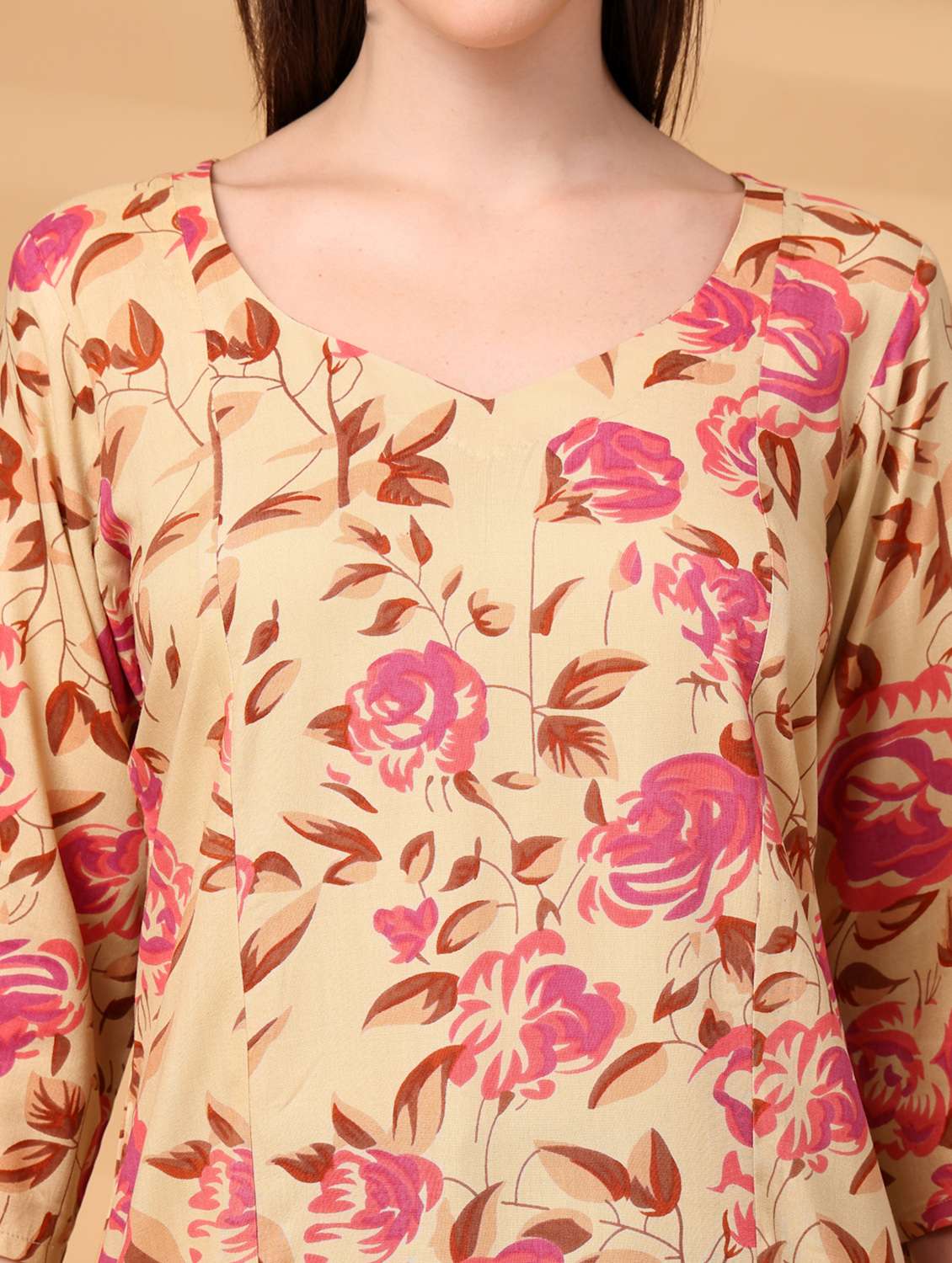 women floral three quarter sleeve a-line kurti - 22217642 -  Standard Image - 5