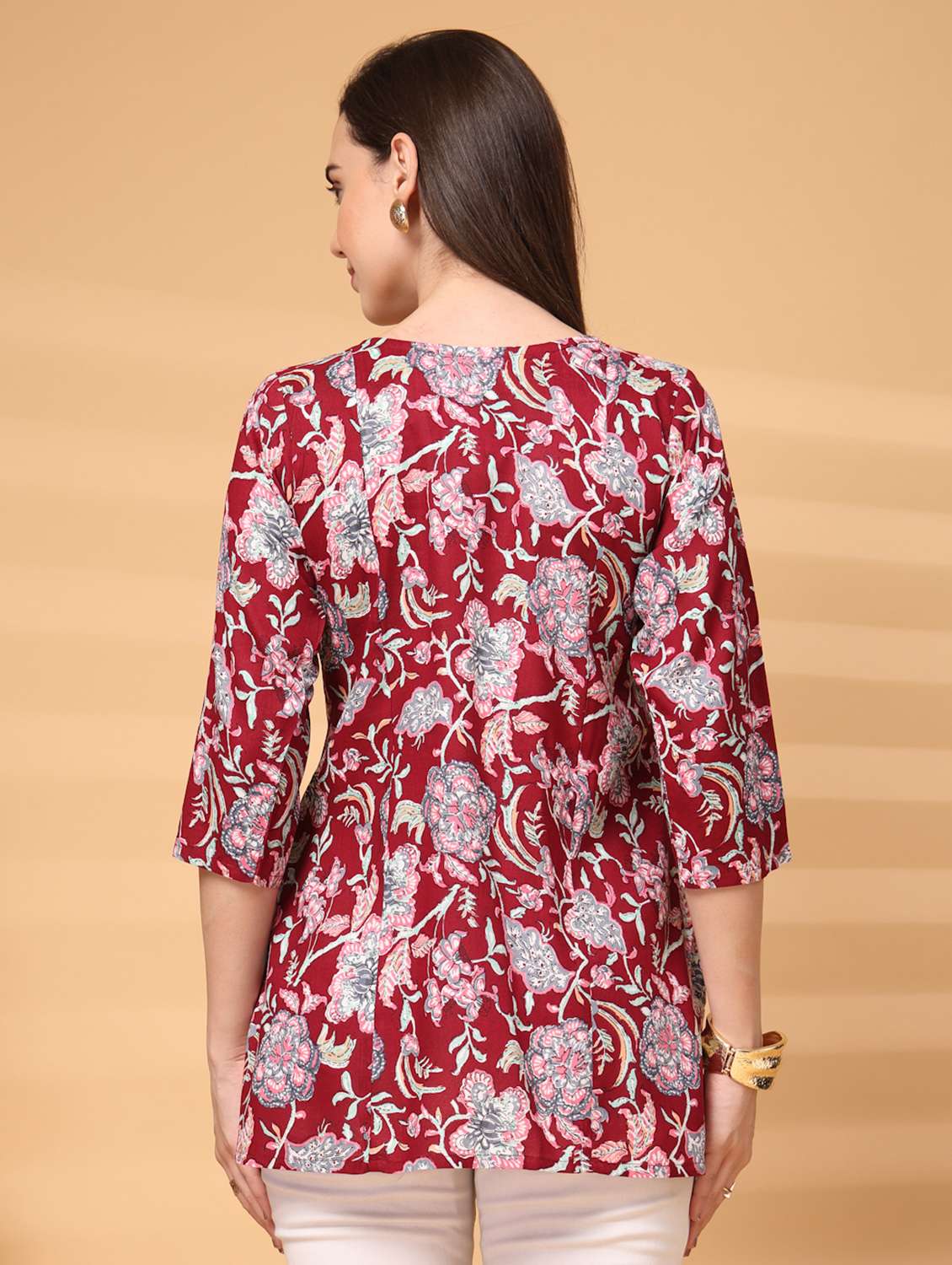 women floral three quarter sleeve a-line kurti - 22217643 -  Standard Image - 3