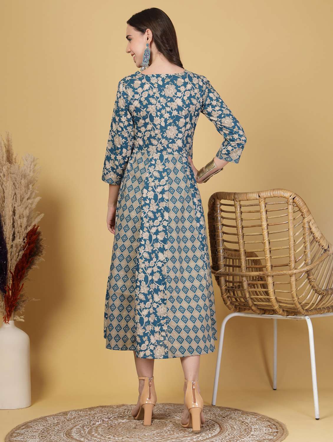 women printed three quarter sleeve anarkali dress - 22217644 -  Standard Image - 3