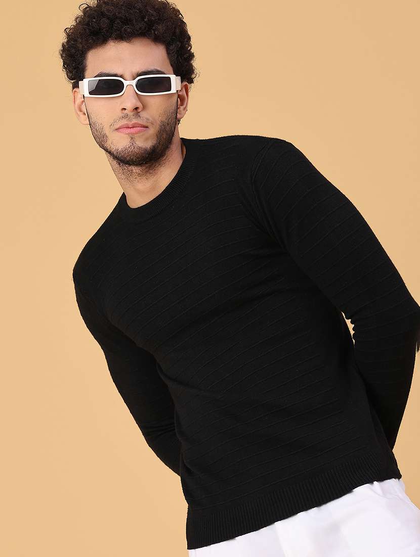 men self design long sleeve regular fit pullover 