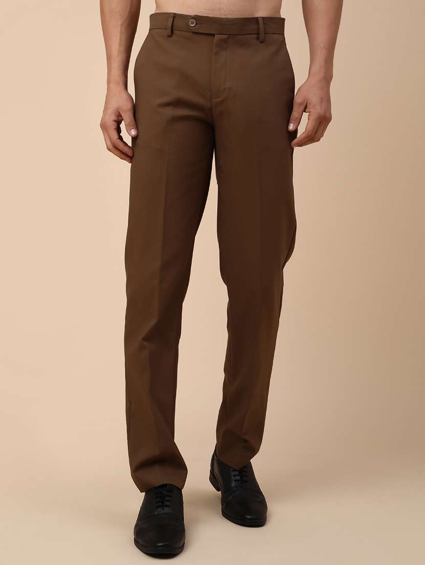 men solid mid rise slim fit formal trouser