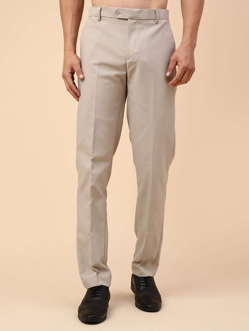 men solid mid rise slim fit formal trouser